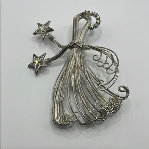 Silver Wire Angel Brooch with Star Accents